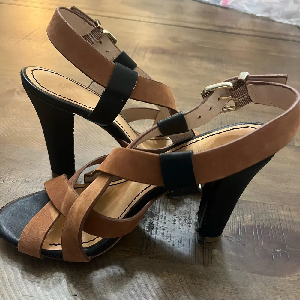 Pour La Victoire Brown/ Black Strappy Sandal High Heels Womens Size 8.5‎ M
